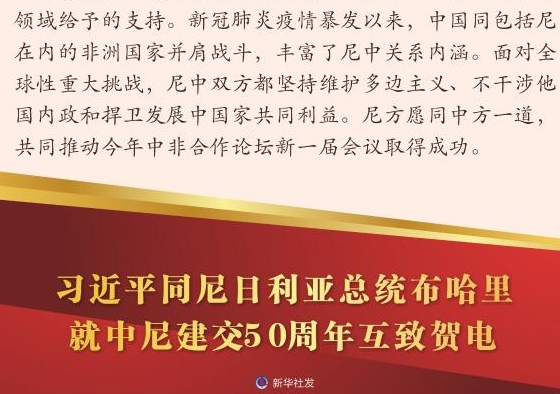 习近平同尼日利亚总统布哈里就中尼建交50周年互致贺电