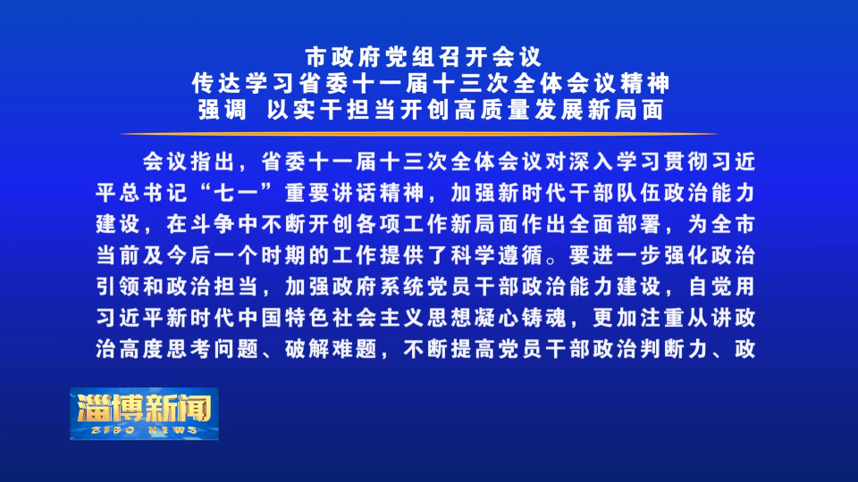 市政府党组召开会议 传达学习省委十一届十三次全体会议精神