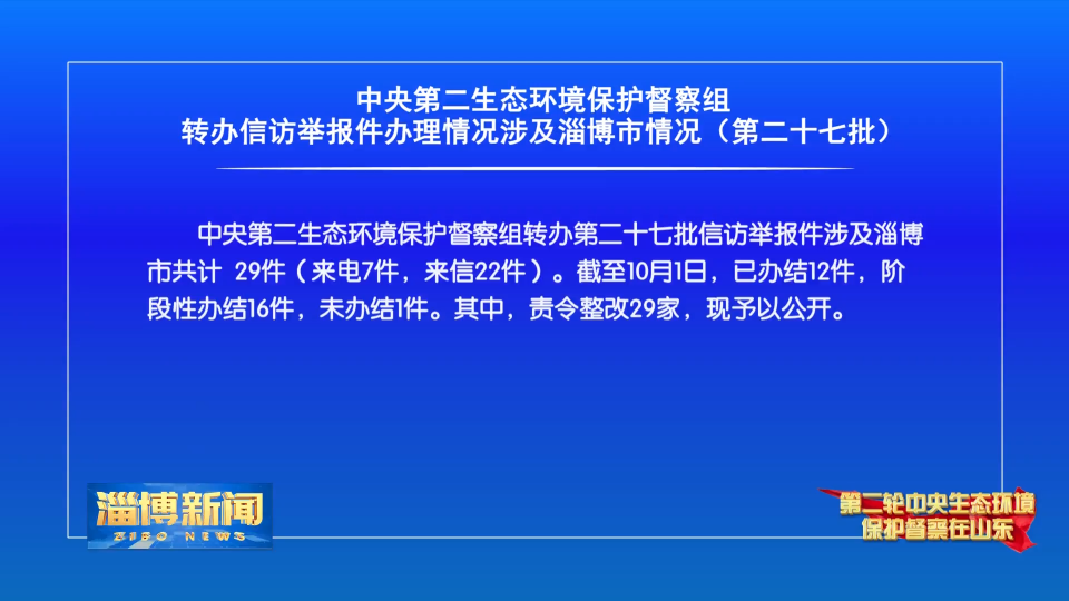 中央第二生态环境保护督察组转办信访举报件办理情况涉及淄博市情况（第二十七批）