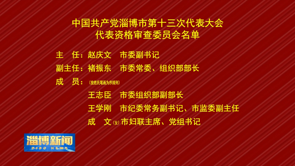 中国共产党淄博市第十三次代表大会代表资格审查委员会名单