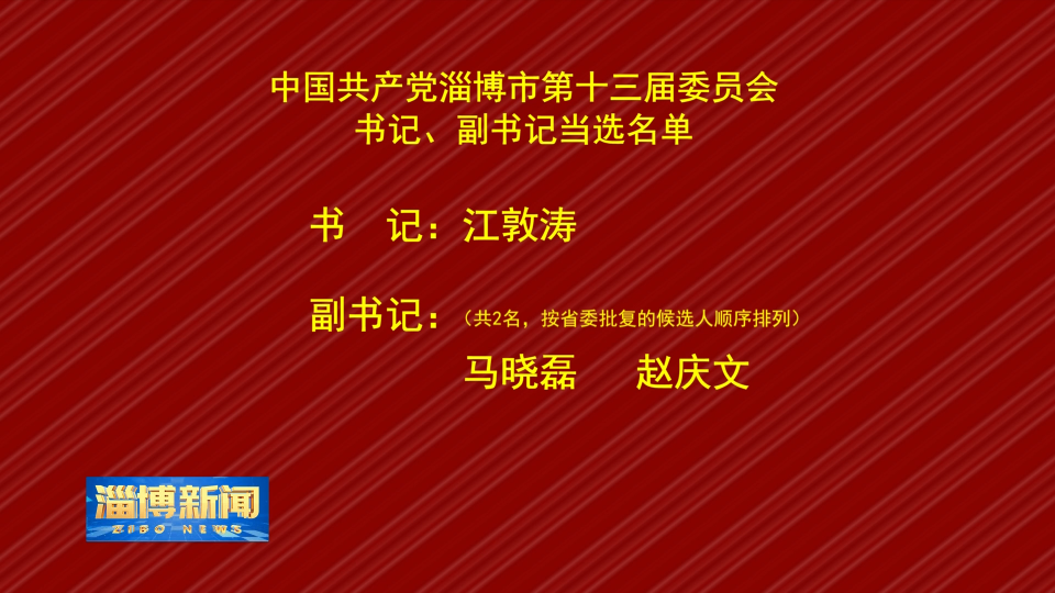 中国共产党淄博市第十三届委员会书记、副书记当选名单