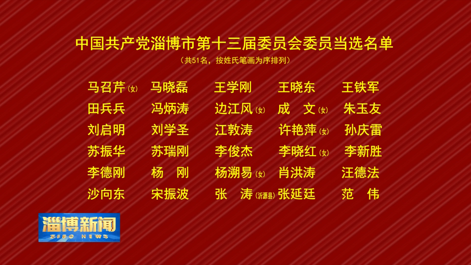 中国共产党淄博市第十三届委员会委员当选名单