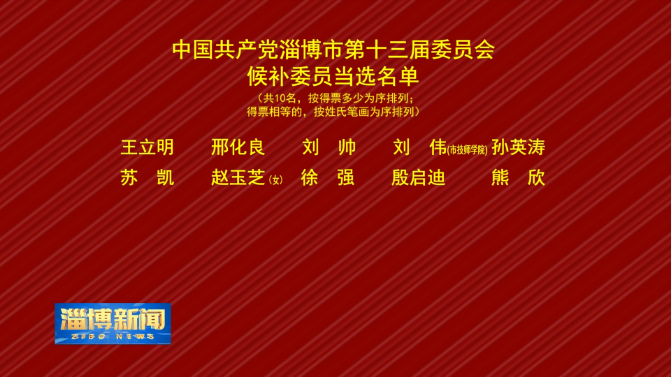 中国共产党淄博市第十三届委员会候补委员当选名单