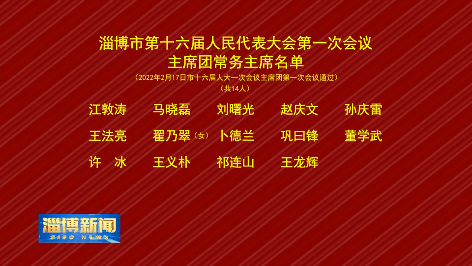 淄博市第十六届人民代表大会第一次会议主席团常务主席名单