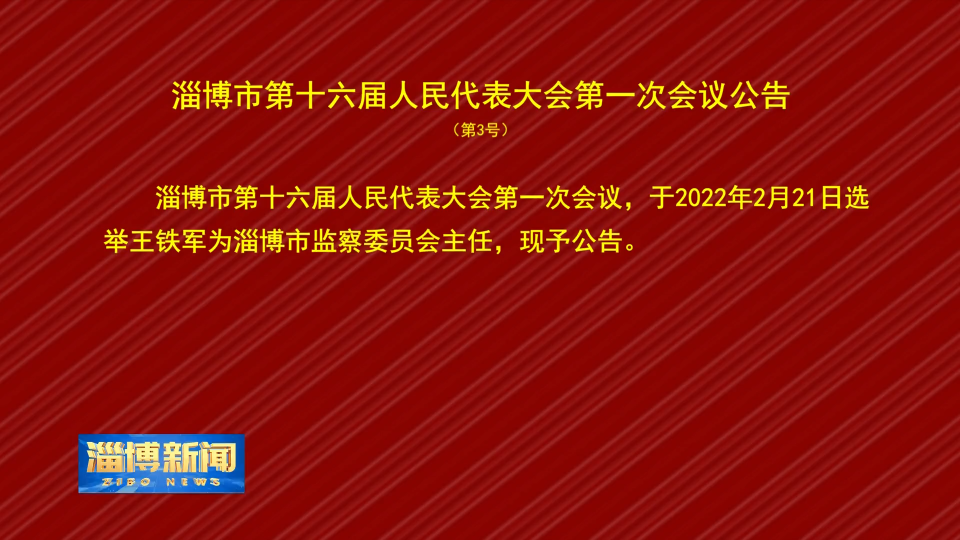 淄博市第十六届人民代表大会第一次会议公告 第3号