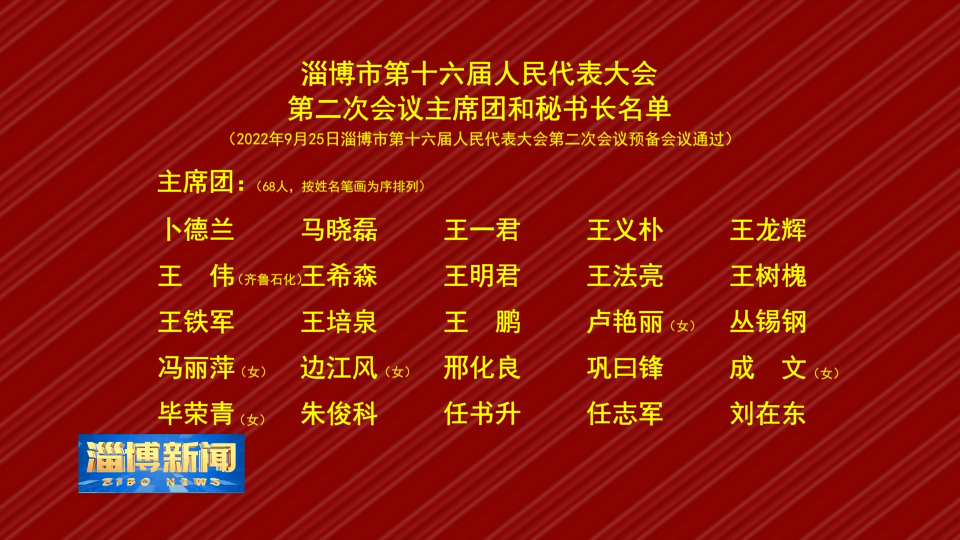 【淄博新闻】淄博市第十六届人民代表大会第二次会议主席团和秘书长名单