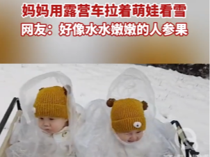 【视频】妈妈用露营车拉着萌娃看雪 网友：好像水水嫩嫩的人参果