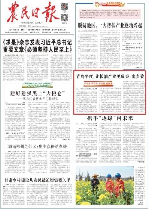 《农民日报》头版点赞青岛平度：让粮油产业见成果、出实效