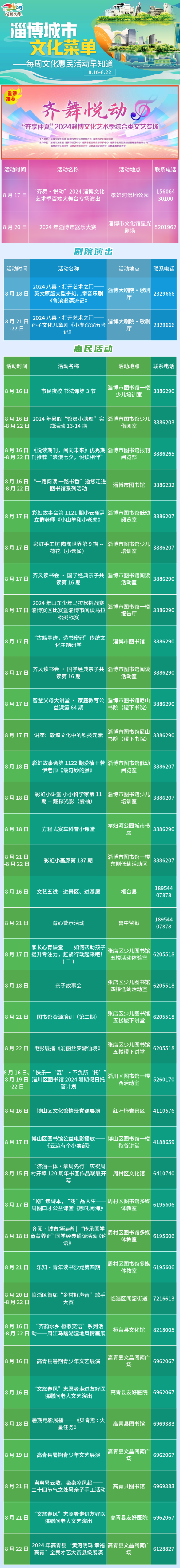 淄博城市文化菜单|每周文化惠民活动早知道（8.16-8.22）