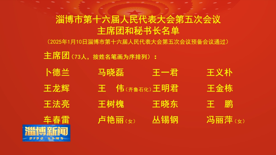 【淄博新闻】淄博市第十六届人民代表大会第五次会议主席团和秘书长名单