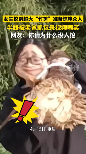 女生挖到超大“竹笋”准备惊艳众人，半路被老爸抓包录视频嘲笑