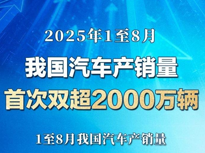 今年1至8月 我国汽车产销量首次双超2000万辆