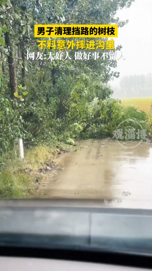 男子清理挡路的树枝，不料意外摔进沟里