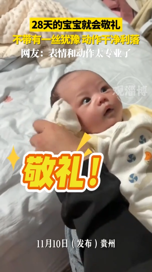 28天的宝宝就会敬礼，不带有一丝犹豫，动作干净利落