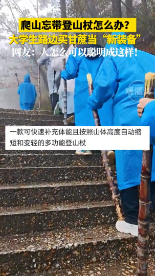 爬山忘带登山杖怎么办？大学生路边买甘蔗当&ldquo;新装备&rdquo;