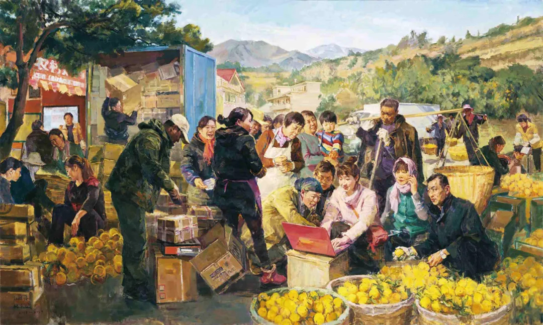 互联网的春天——农村电商(油画)240×400厘米 2018年至2019年