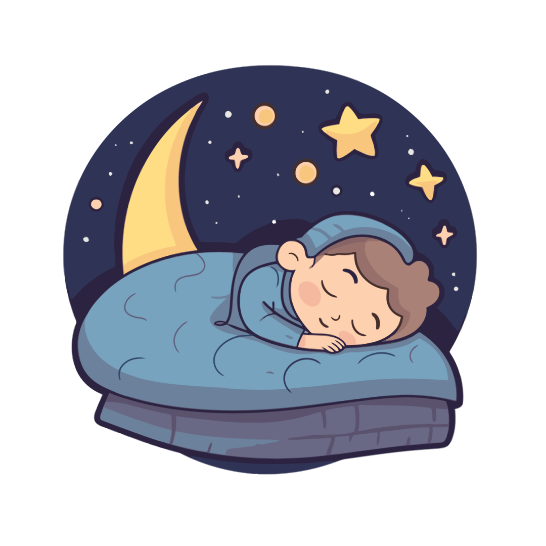 千库网_小男孩以可爱的睡眠方式安静地睡觉，星星飞来飞去 向量_元素编号14062327.png